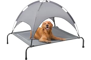 PRAISUN Outdoor Dog Bed with Canopy, XL Elevated Dog Bed, Dog Cot, Pet Bed with Oxford Fabric, Textilene Mesh, Carrying Bag, Cooling and Portable, for Indoors, Outdoors, Beach, Dark Gray