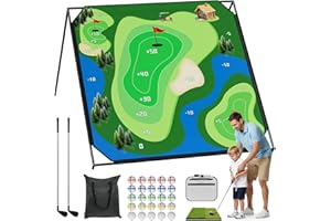 BEGONIA.K Golf Chipping Game with Stand, Golf Target Battle Game with 80"x80"/59"x59" Hitting Mat, Portable Golf Practice with 25 Sticky Balls for Adults, Outdoor Indoor Backyard Christmas Ideal Gift for Youth