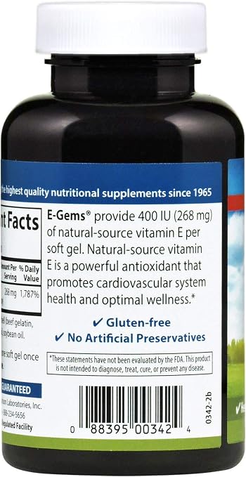 Carlson labs e-gems 400 iu, Natural vitamin e, 200 Soft Gel (088395003424)