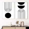 Ecyanlv Black and White Geometric Abstract Wall Art Black and White Boho Canvas Painting Minimalist Line Art Prints Mid Century Modern Geometric Wall Art for Home Decor 16x24inch Frameless