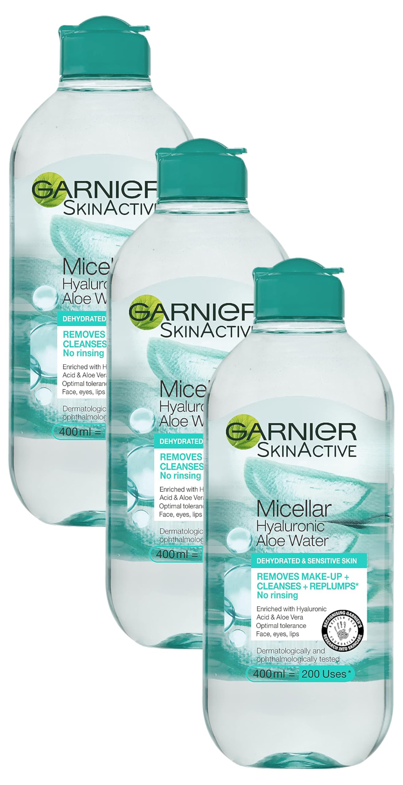 Garnier Micellar Hyaluronic Aloe Cleansing Water For Dehydrated Skin 400ml, Replumping Cleanser & Makeup Remover, Recognised By The British Skin Foundation, Use With Reusable Micellar Eco Pads