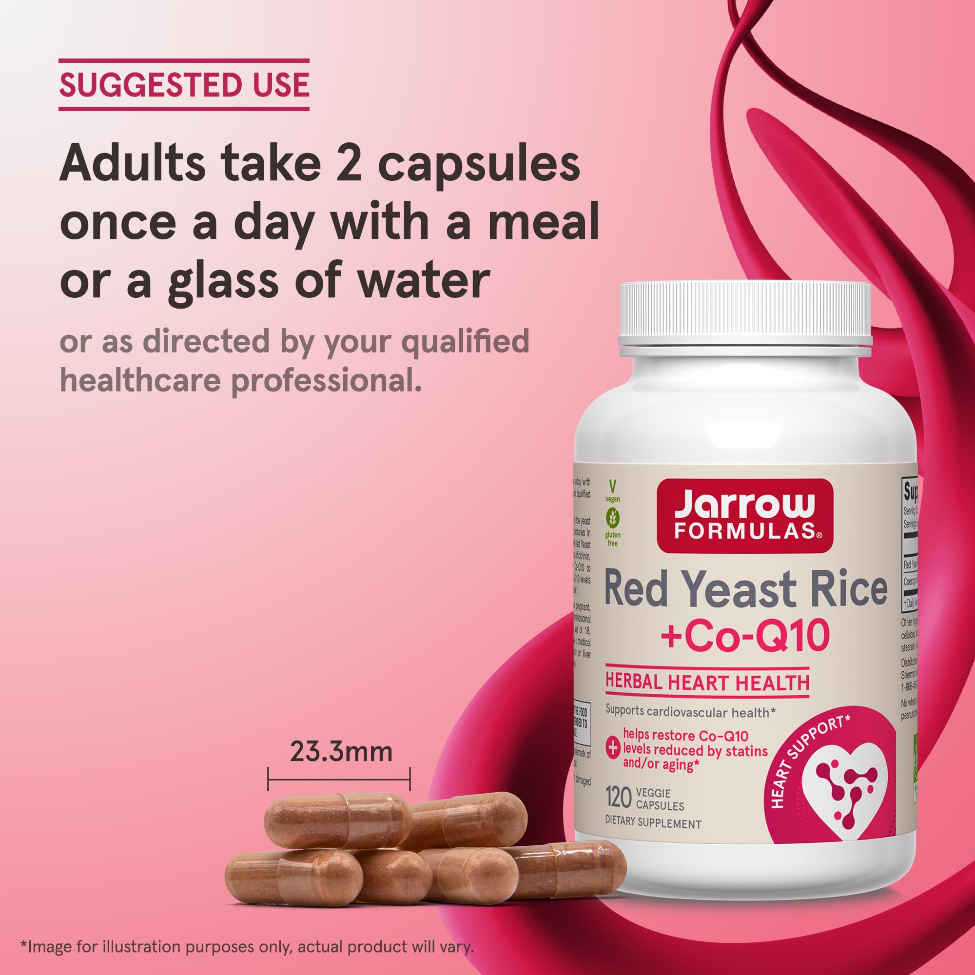 Jarrow Formulas Red Yeast Rice 1200 mg & Co-Q10 100 mg Per Serving - 120 Veggie Caps - 60 Servings - Herbal Heart Health Dietary Supplement - Supports Cardiovascular & Heart Health - Vegan