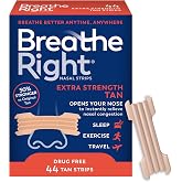 Breathe Right Extra Strength Nasal Strips, Congestion Relief, Tan, 44ct | Opens nose and increases nasal airflow, helps relieve nasal congestion for better breathing, drug-free, use anytime, anywhere