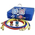 ZENY® Diagnostic A/C Manifold Gauge Set R134a Refrigeration Kit Brass Auto Serivice Kit 4FT w/Case, 1/4" SAE Fittings