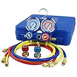 ZENY® Diagnostic A/C Manifold Gauge Set R134a Refrigeration Kit Brass Auto Serivice Kit 4FT w/Case, 1/4" SAE Fittings