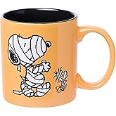 Silver Buffalo Peanuts Halloween Featuring Snoopy and Woodstock in Mummy Costume Wax Resist Ceramic Mug, 20 Ounces