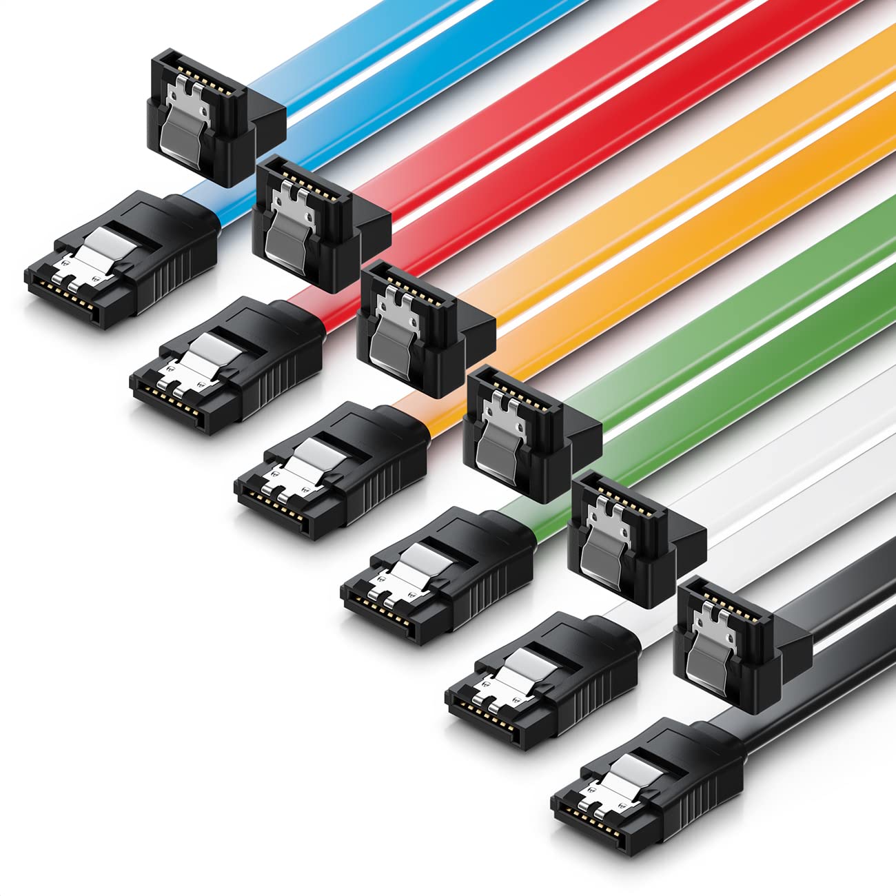 deleyCON 6x 50cm (1.64 ft.) SATA III Data Cable - HDD SSD Connection Cable Metal Clip 6 GBit/s - 1x Straight 1x 90° L-Type Connectors - Colourful