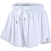 DIPUG Girls Butterfly Shorts with Pocket 2-in-1 Flowy Athletic Skots for Tennis Running Dance 5-16