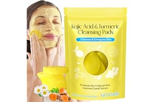 HUALIJIA Kojic Acid and Turmeric Cleansing Pads, Turmeric Kojic Acid Cleansing Pads, Turmeric and Kojic Acid Pads, Turmeric Cleansing Pads for Face, Mild and Non-irritating, Suit for All Skin Types, 60 Count