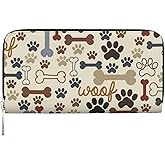 TREJUKY Dog Paw Prints Bones Wallet for Men Women Elegant Long Clutch Zip Around Travel Leather Coin Purse Large Capacity Credit Card Holder Handbag