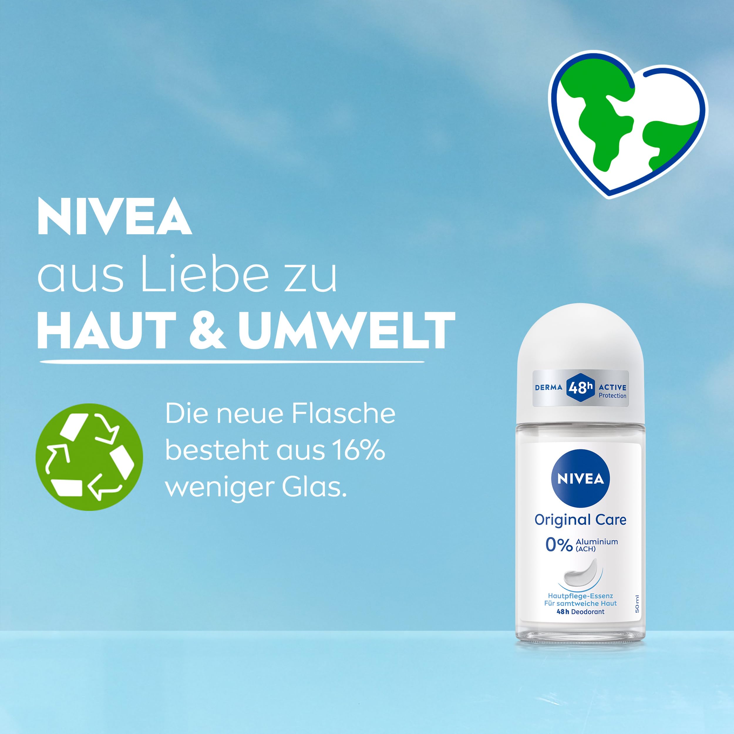 NIVEA Original Care Deo Roll-On, Deoroller ohne Aluminium (ACH) und Ethylalkohol, Deodorant mit Hautpflege-Essenz für 48h Schutz und Pflege (50 ml) 7