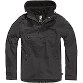 Brandit Individual Wear Men's Fleece-Lined Quarter Zip Windbreaker Pullover - Lightweight Weatherproof Casual Outdoor Jacket, Black, X-Large