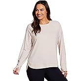 RBX Women's Workout Top, Active Fashion Long Sleeve Yoga Tunic Lightweight French Terry Sweatshirt Pullover with Thumbholes