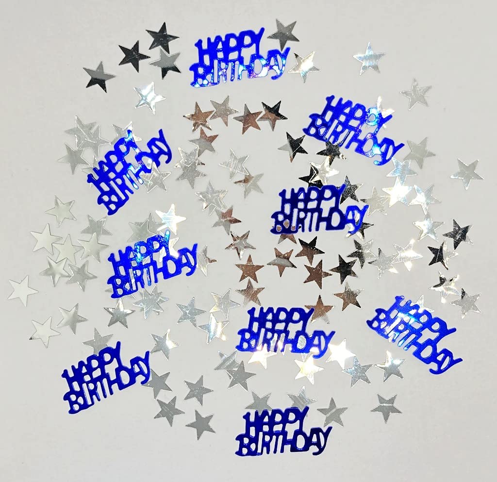 CHSYOO Confetti Birthday Decorations,100g Royal Blue Happy Birthday Confetti Silver Stars Confetti for Boys Girls Birthday Party Decoration, Wedding Decoration, Gift Bag Filler, DIY Craft.
