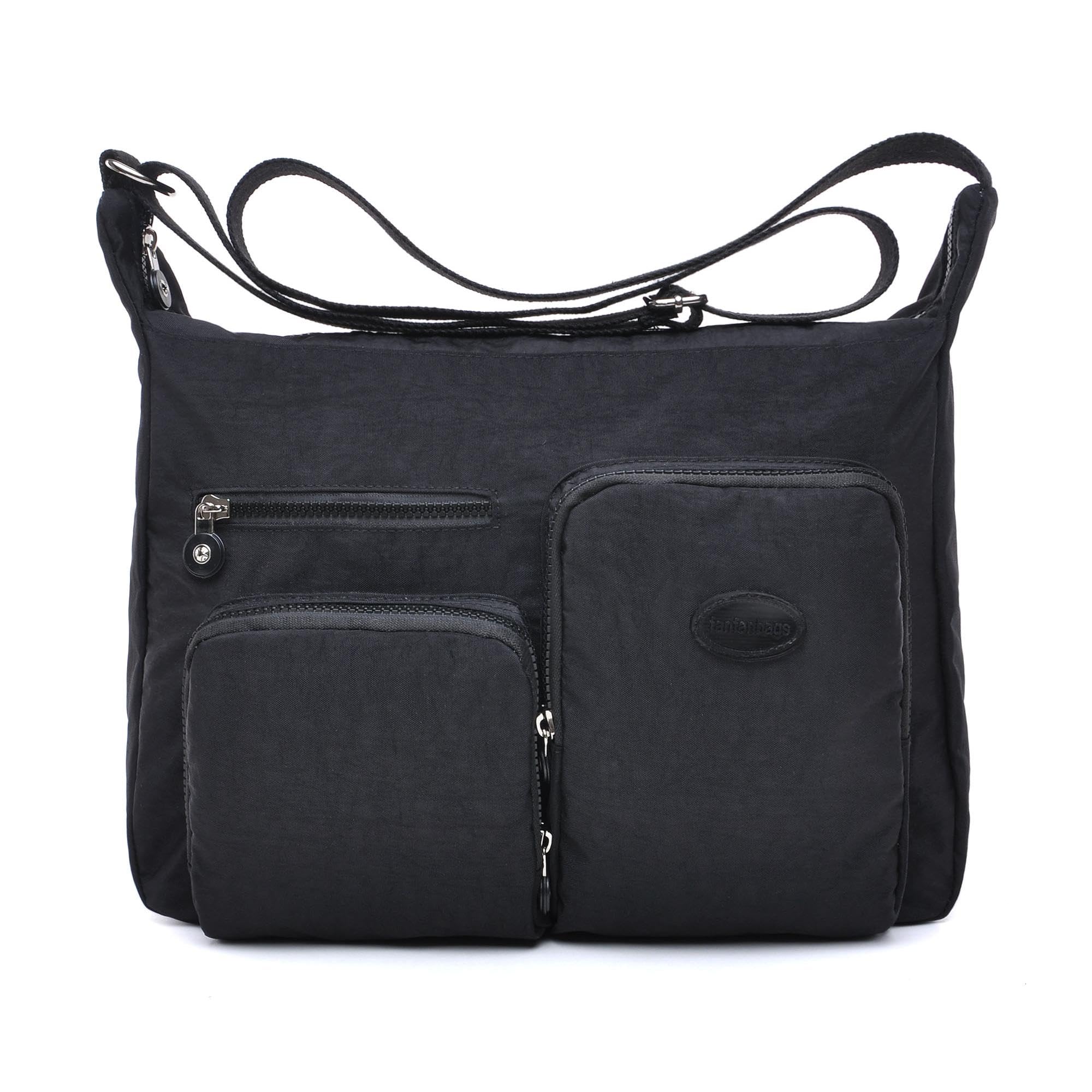 Efanliu Cross Body bag Ladies Handbags Large Women Shoulder Messenger Bag Nylon with Multi Pocket for Travel (Black)