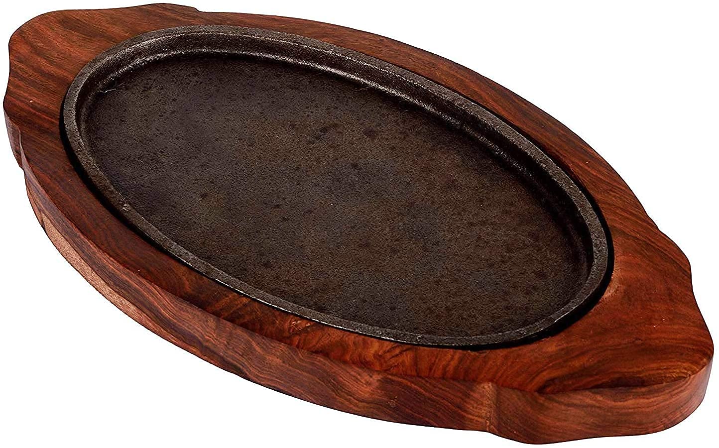 Buy BOKUJU Cast Iron Sizzler Plate with Wooden Base, Brown, Online at