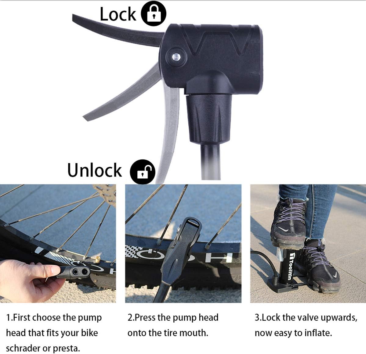 TOOLITIN Bike Pump Floor Bicycle Air Pump fits Universal Presta and Schrader Lightweight Portable Bike Floor Pump Hand Foot Activated…: Sports & Outdoors