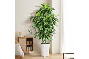 Artificial Dracaena Tree Indoor, 5FT Tall Fake Tree with White Tall Planter, Artificial Tree Fake Yucca Potted Tree for Home 
