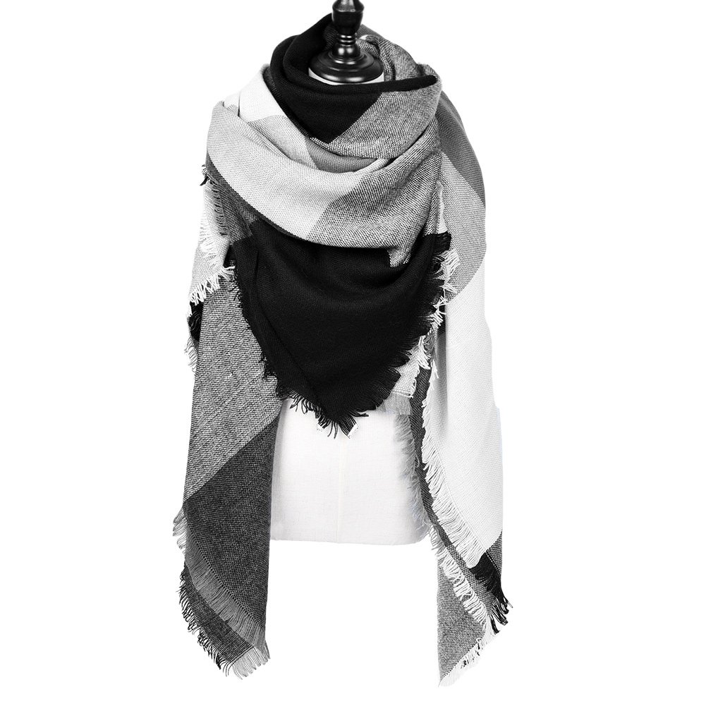 VBIGER Women Stylish Blanket Plaid Scarf Oversized Tartan Scarf Checked Shawls Wrap Shawl Cozy Checked Pashmina (Black Gray)