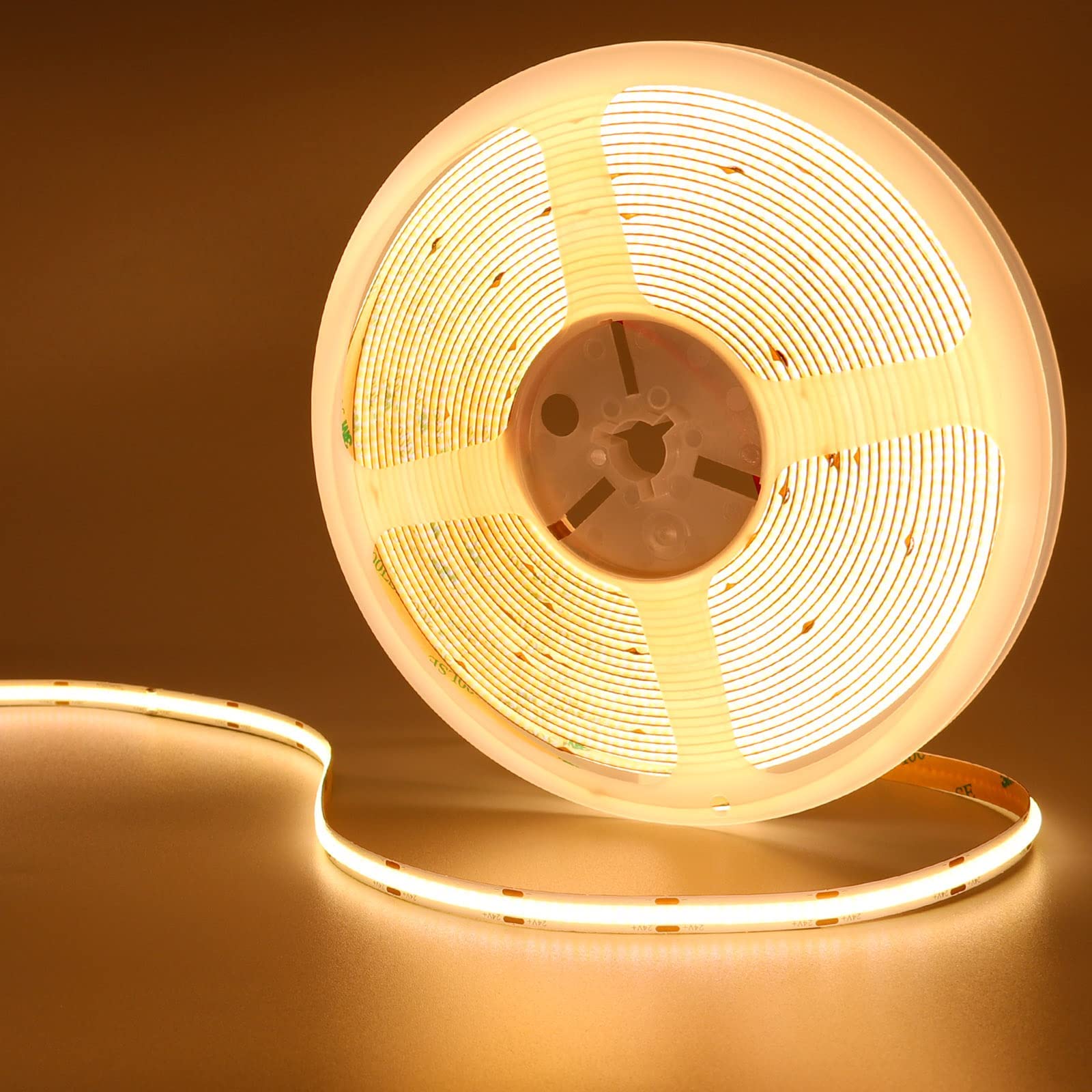 GOMING 32.8ft(10M) DC 24V COB LED Strip Light Warm White 3000K CRI 93+ 6800lm Uniform Glow 384LEDs/M Not Waterproof IP20 Flexible LED Tape Lights for DIY Cabinet Bedroom Home Decor(No Power Supply)