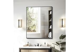 KOCUUY 30x36 Inch Large Black Wall Mounted Mirror,Aluminum Framed Decorative Rectangular Bathroom Mirror for Wall Over Sink,Vanity Mirror for Bedroom Living Room Bathroom,Functional Oversized Mirror