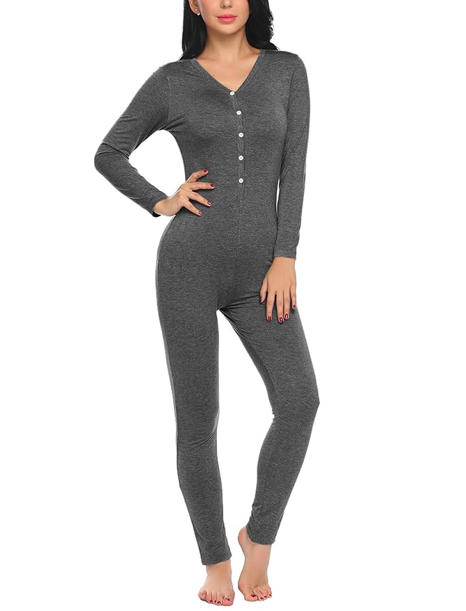Buy Ekouaer Union Suit Women with Butt Flap Thermal Long Onesie