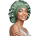 22 Momme 100% Real Mulberry Silk Bonnet for Sleeping Women, Large Hair Care Bonnet for Long Curly Hair, Double Layer Silk Wrap with Soft Elastic Band, Non-Slip Sleep Cap, Green