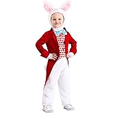 Toddler Dignified White Rabbit Halloween Costume | Bunny Outfit with Jacket, Vest, Attached Bow Tie, Pants, and Headpiece