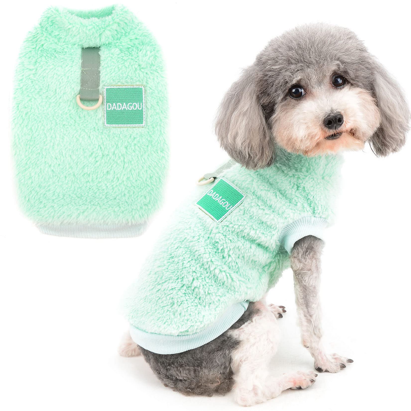 Zunea Fleece Dog Jumper Winter Warm Sweater Jumpers for Small Dogs Soft Fuzzy Puppy Clothes with D-Ring for Harness Leash Pullover Jacket Coat Cold Weather Pet Girl Boy Chihuahua Cats Apparel Green L
