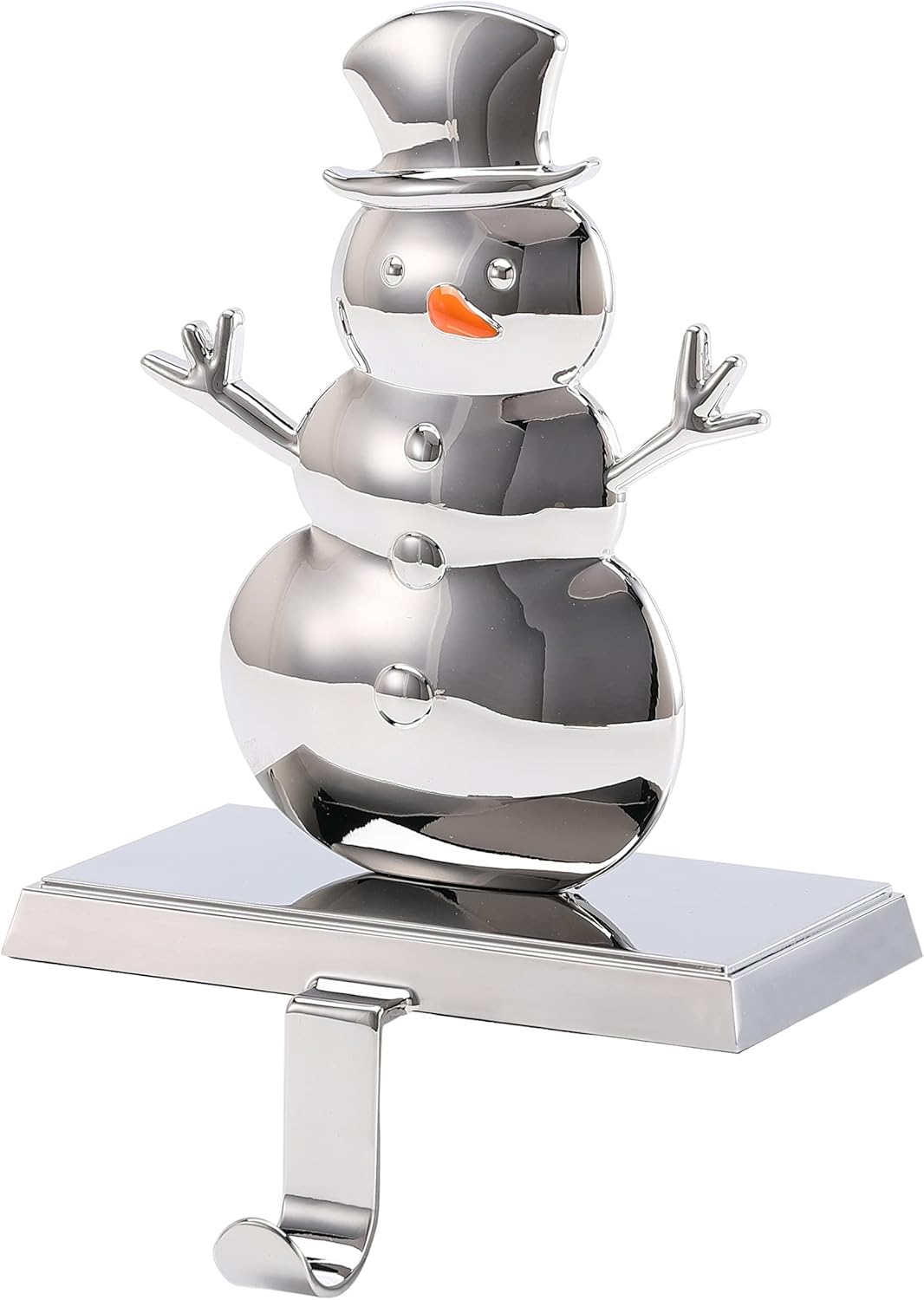 Stockings & Holders - BIRDROCK HOME Snowman Stocking Holder | Chrome Finish with Non-Scratch Base | 1.6 lbs, 7.5” High x 5” Wide | 3 lbs. Weight Limit | Fireplace Mantle for Christmas Stockings