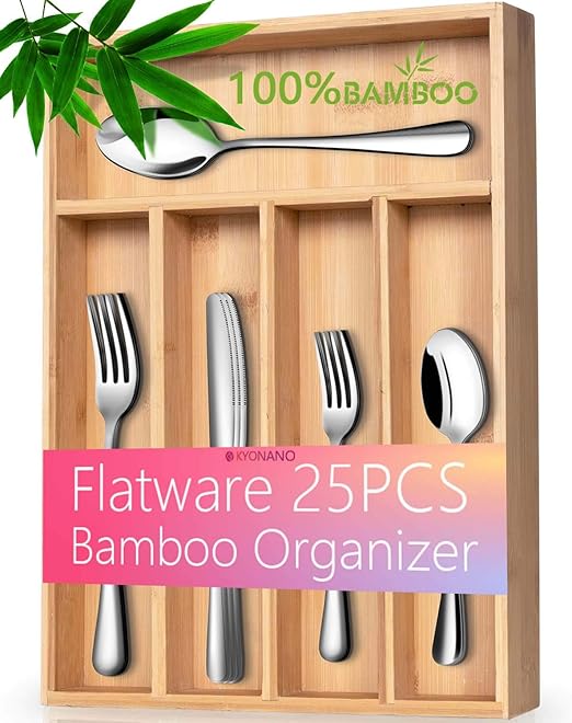 Amazon Com Kyonano Silverware Set With Organizer 25 Piece