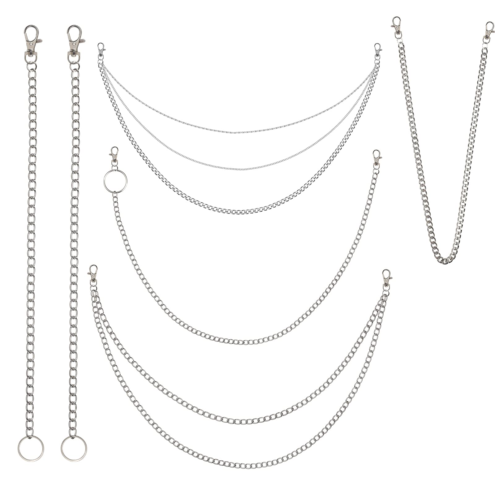 LOOPES 6pcs Punk Metal Chain Pants Chain Jean Wallet Chain Fashion Hip Hop Trousers Chain Jeans Pants Chain Accessories Pendant for Men Women