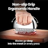 Gourmet Easy Meat Tenderizer Tool 100% Stainless Steel Hand Held Needle Blades view 2