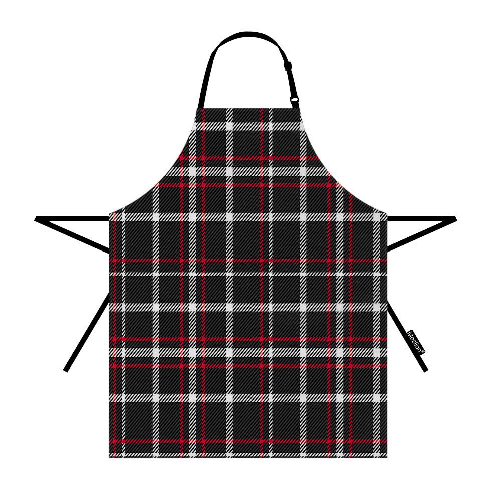 Moslion Plaid Apron 31x27 Inch Red Black White Tartan Buffalo Check Checkered Gingham Kitchen Chef Waitress Cook Aprons Bib with Adjustable Neck for Women Men Girls