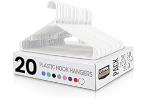 Utopia Home Plastic Hangers 20 Pack - Space Saving Clothes Hanger - Durable & Strong Closet Organizers and Storage with Built-in Strap Hooks - Essential for Shirts, Pants, Skirts & Coats (White)