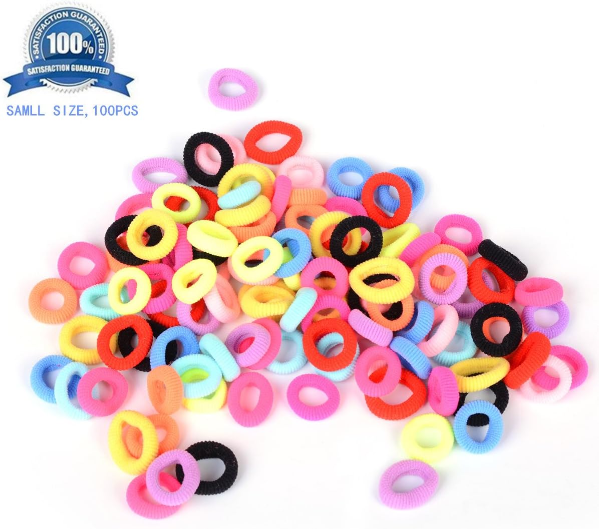 Hair Bands Ties Elastics Women Girl, 100 PCS Random Colors, No Crease Ponytail Holders, Tiny Soft Rubber Bands for Girls Women, Small Size No Aches Durable Hair Accessories