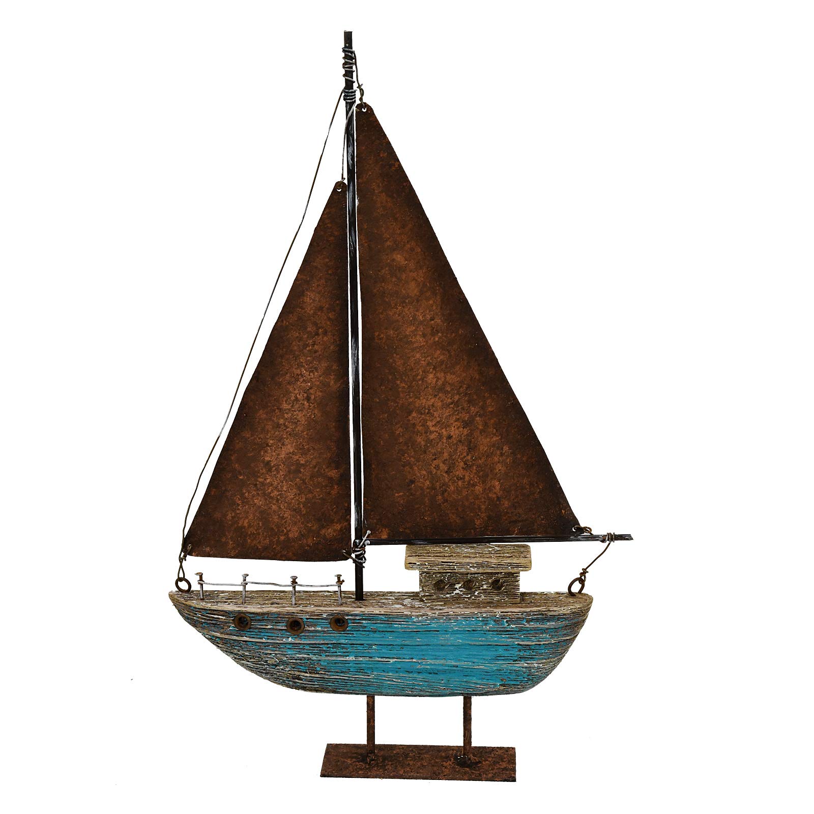 Wooden Sailboat Small Nautical Sail Boat Decor Coastal Beach Themed Ornaments for Home Bathroom Room Bedroom (H)