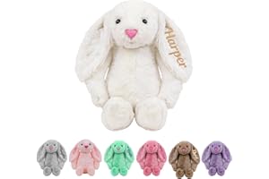 Personalized Easter Bunny Stuffed Animal, Custom Name Plush Rabbit Doll Gifts, Handcraft Fluffy Bunny with Long Ears Embroide