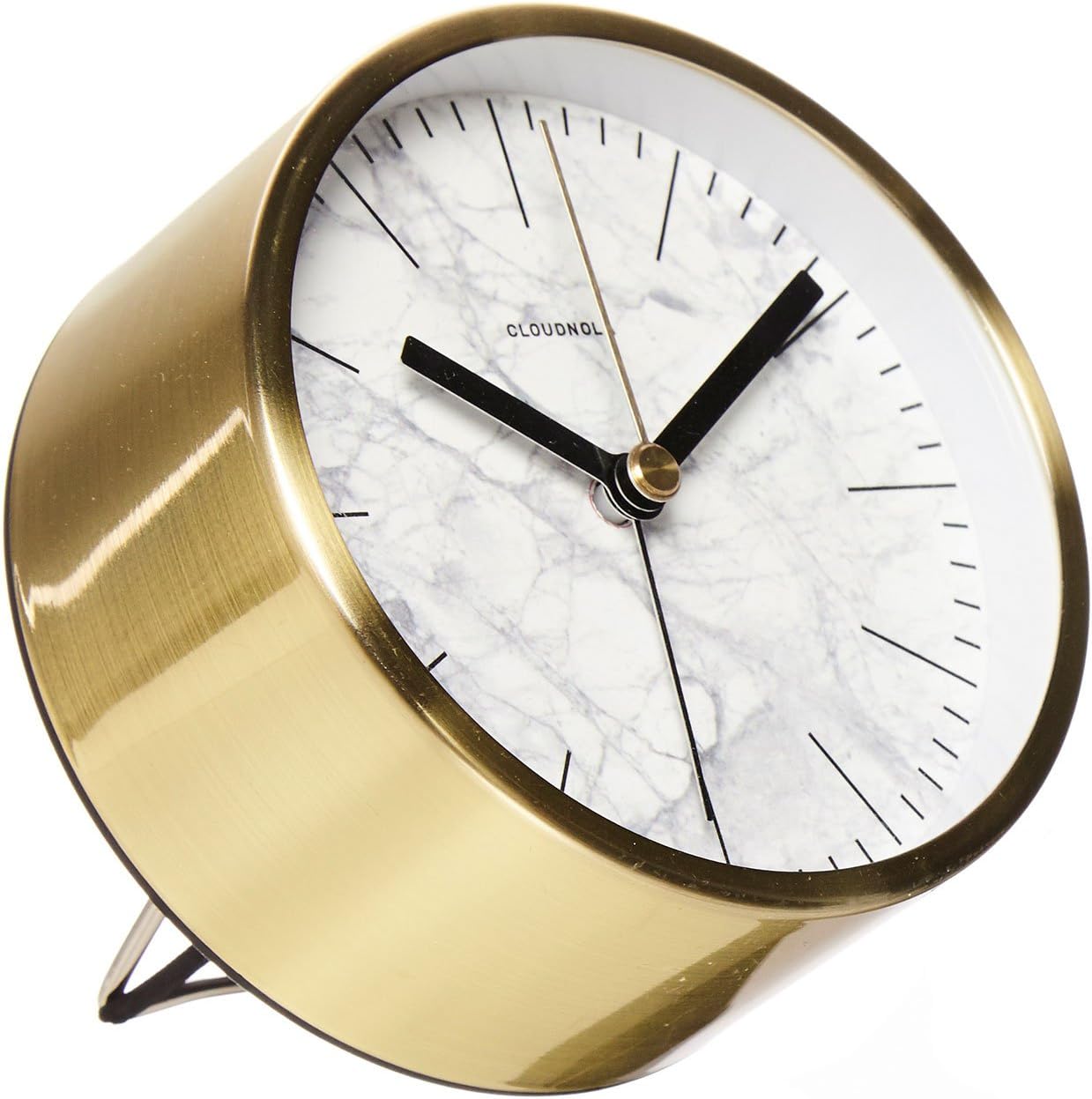 Cloudnola Structure Jr. Metal Alarm Clock, White Marble Print, 4.3 inch Diameter, Silent Non Ticking, Battery Operated Quartz Movement