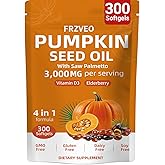 FRZVEO Pumpkin Seed Oil with Saw Palmetto, Vitamin D3 & Elderberry-300 Capsules,Pure Virgin Oil, Essential Fatty Acids & Phytosterols-Supports Prostate Function, Hair Health& Urinary Comfort