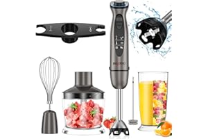 HOVOBO Immersion Blender Handheld 7-in-1 1000W Powerful Scratch Resistant Hand Blenders for Kitchen, Stick Blender Immersion 12 Speed and Turbo Mode, Low-Noise, Beaker Chopper Whisk Milk Frother, BPA-Free