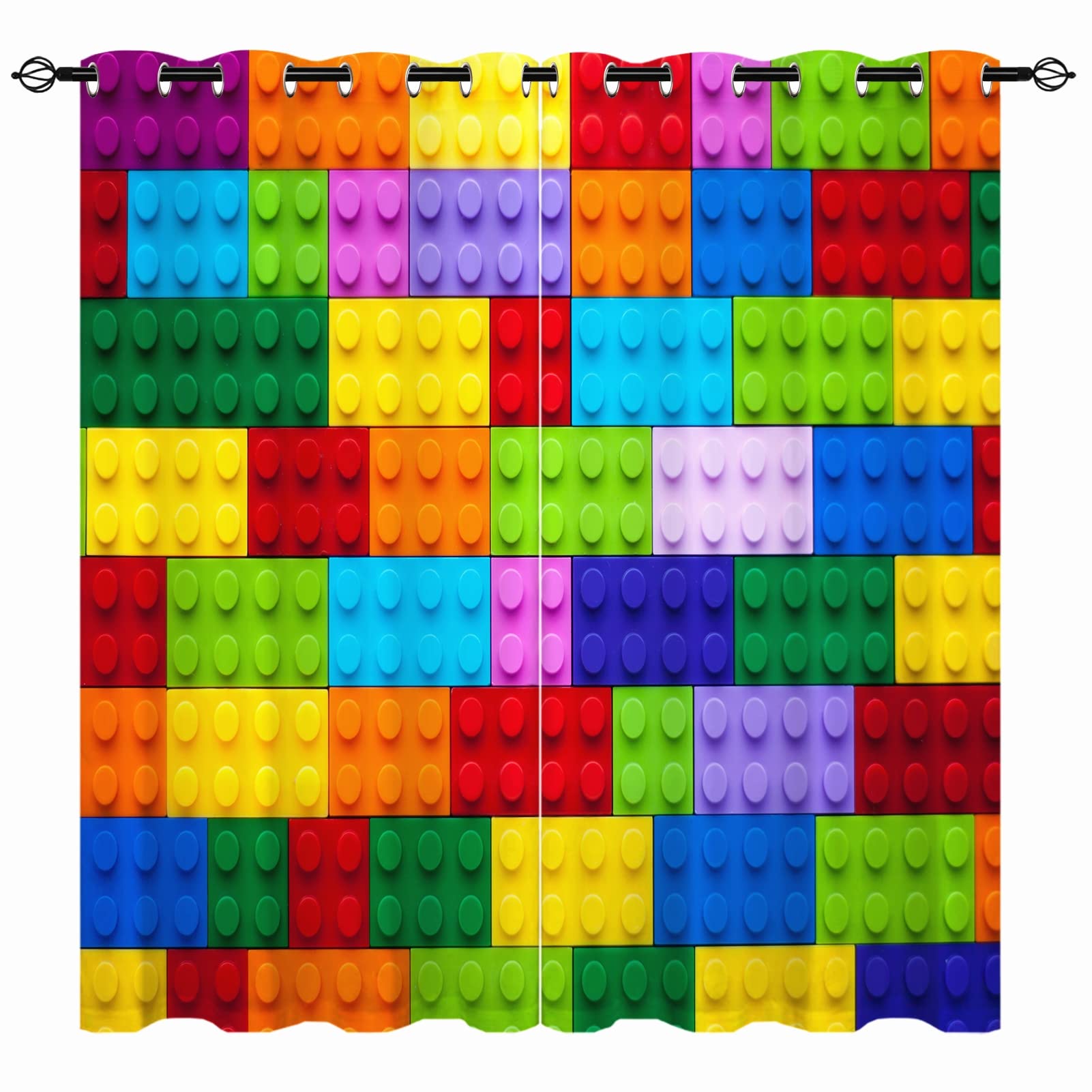 YUANZU Nursery Curtains - Kids Boys Girls Eyelet Blackout Colorful Cubes Blocks 3D Print Pattern Thermal Insulated Room Darkening Window Drapes for Baby Bedroom Playroom 2 Panels W168cm x D137cm — image 1
