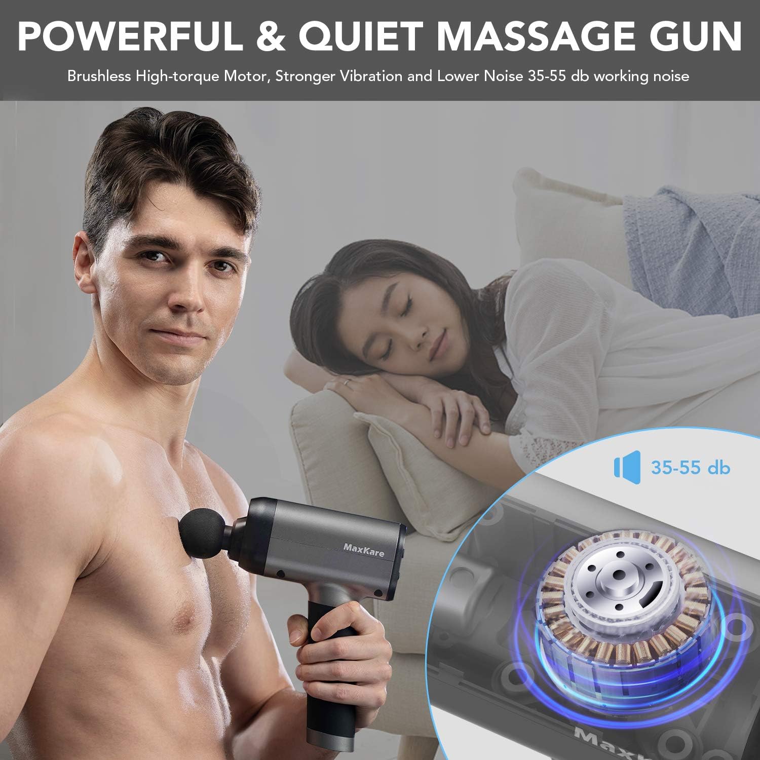 MaxKare Massage Gun with Percussion Massage for Athletes Deep Tissue Muscle Massager with 6 Interchangeable Heads and 5 Speeds Quietly Helps Relieve Sore Muscles and Stiffness: Health & Personal Care