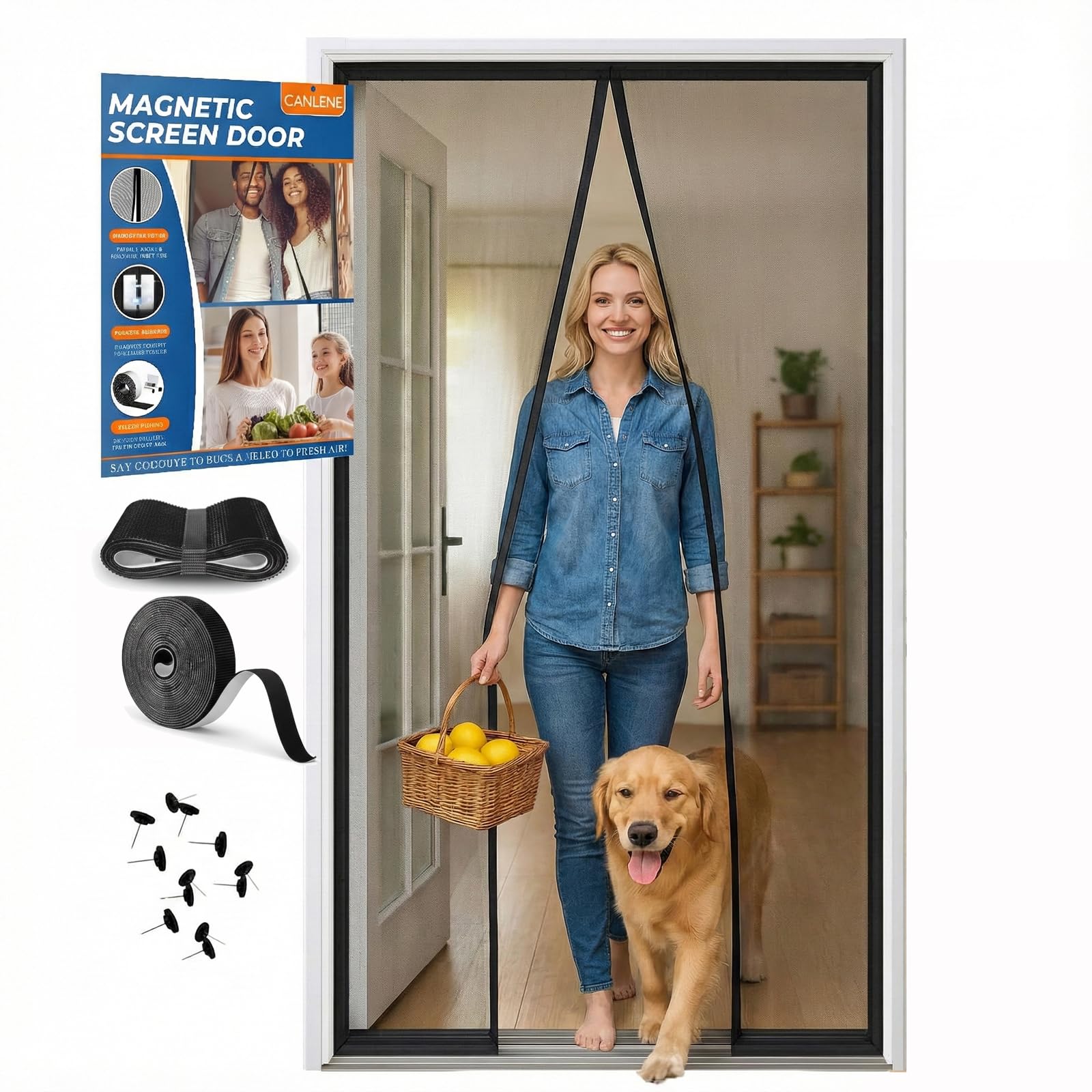 CANLENE Premium Magnetic Screen Door, Heavy-Duty Reinforced Mesh, Ultra-Dense Weave, Smooth Auto-Close, Pets & Kids – Hands-Free, No-Gap Seal Image