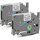 2-Pack Label Maker Tape 12mm 0.47" White TZE2312PK Replacement for Brother P Touch Label Tape TZe-231 TZ-231, Compatible with Brother Ptouch PT-D210 PT-H110 PT-D220 PT-D400