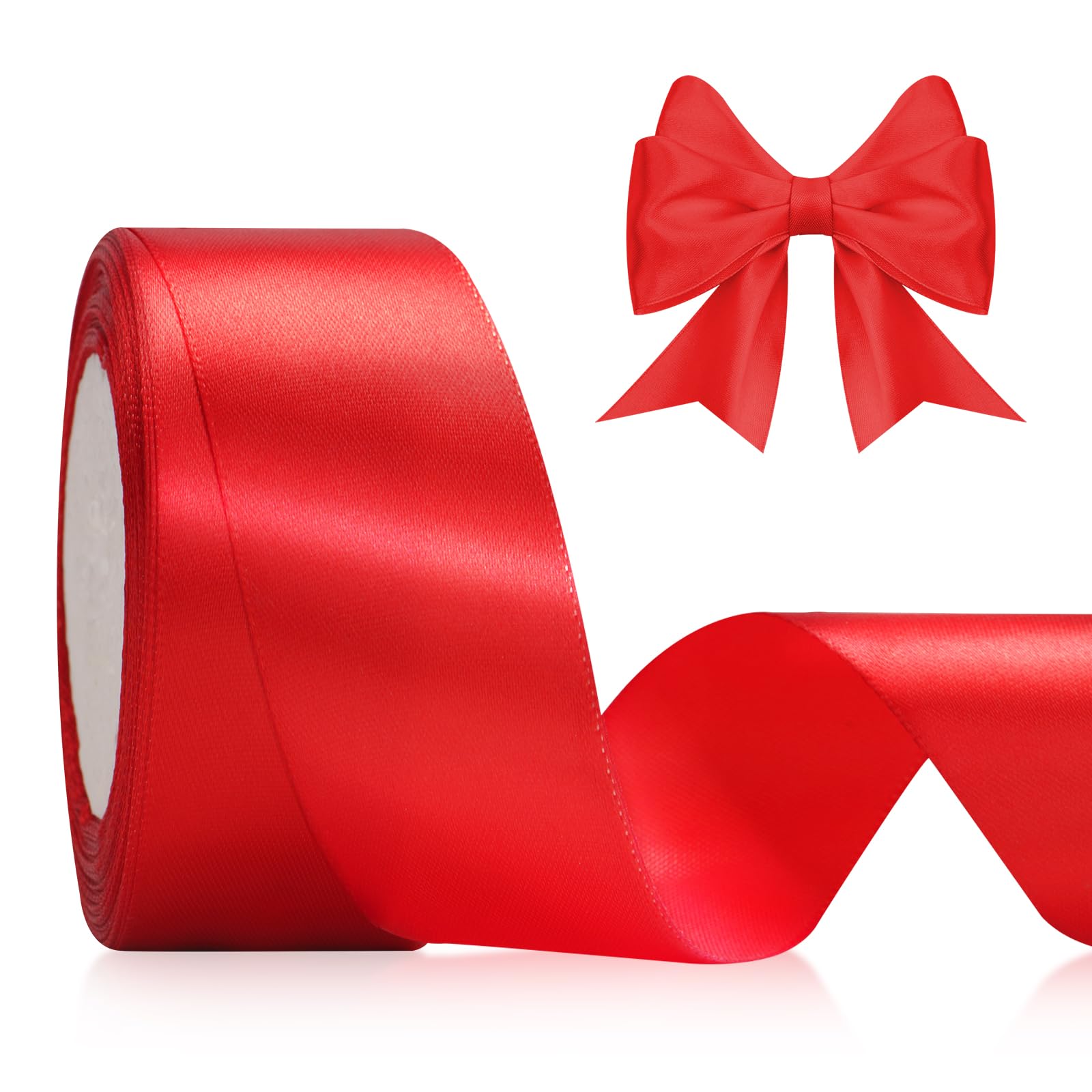 KINGLAKE 40mm Red Satin Ribbon for Gift Wrapping, 22M Polyester Fabric Decorative Ribbon for Xmas, Valentine, Bouquets, Wedding Decoration