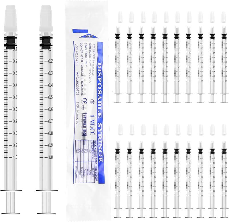 HXC 20 Pcs Colostrum Syringe 1ml No Needle Cap Safe Pack Refilling Kit