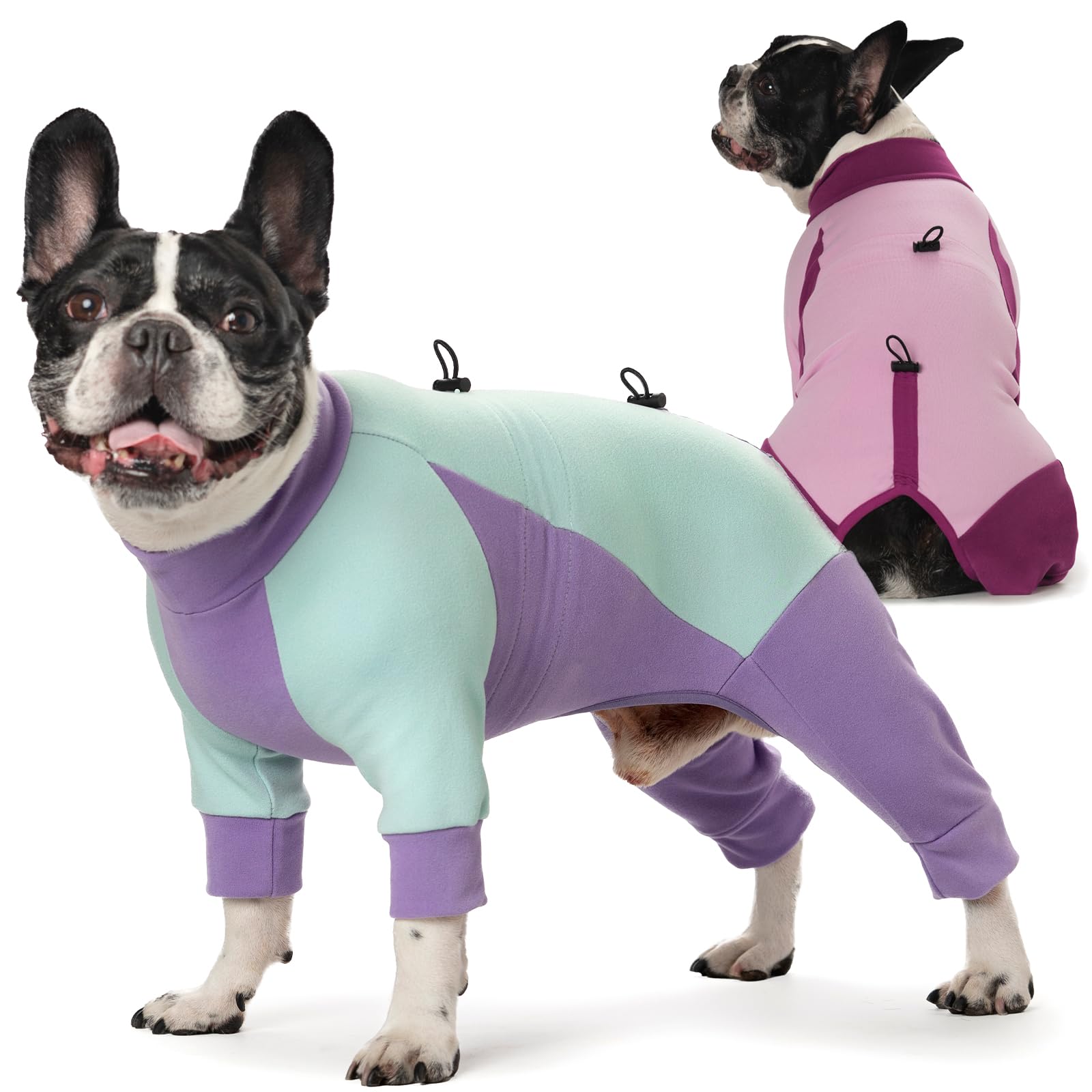 Photo 1 of 2 Pcs Dog Winter Coat Soft Fleece, Color- Block Fullbody Dog Coat Snowsuit Pullover Pajamas, Coats for Doggie in Cold Weather with Drawstrings, Doggie Warm Clothes
