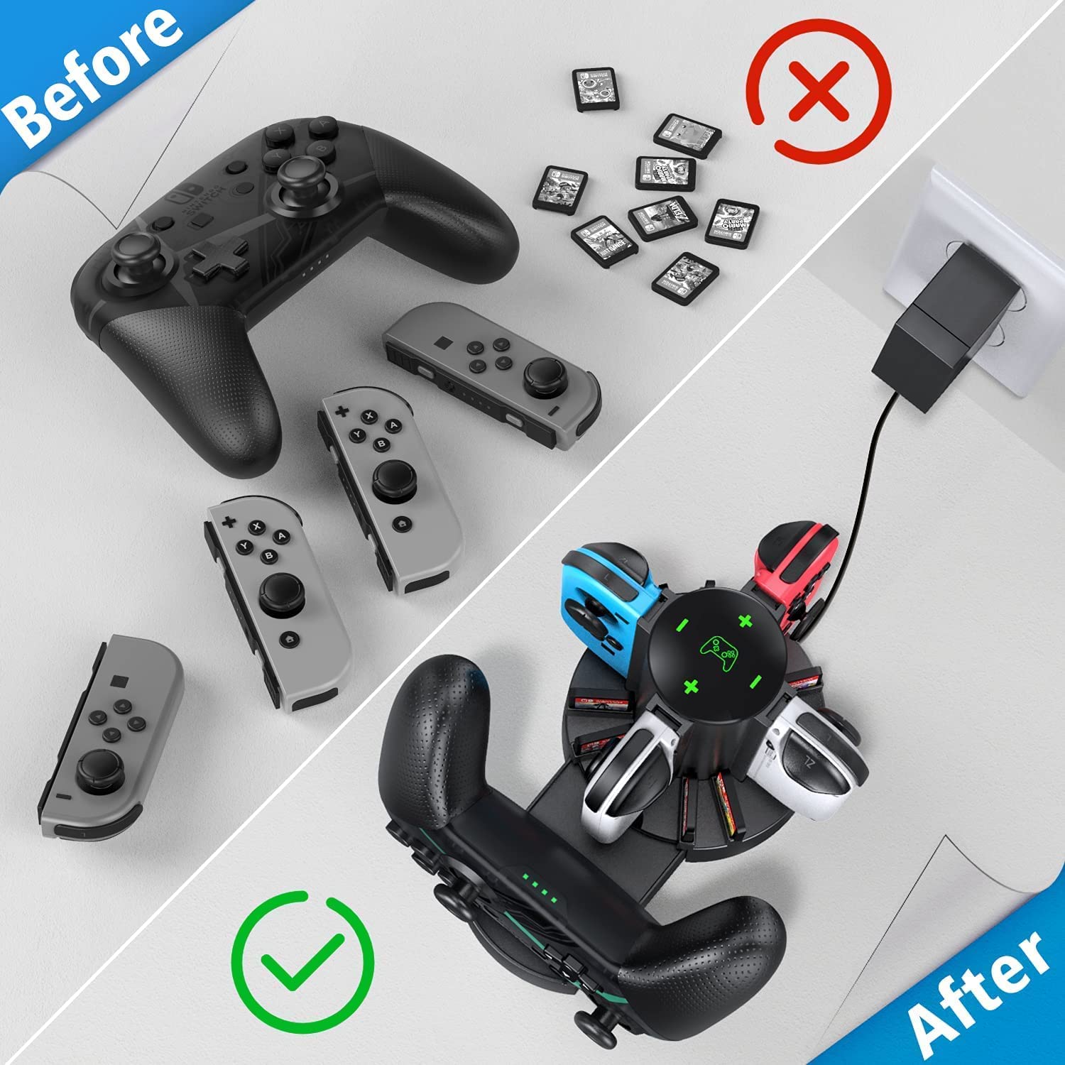 OIVO Switch Controller Charger Docking Station for Nintendo Switch/OLED Joycons/NES/ N64/ Supper Nintendo and Pro Controller, Switch Remote Charging Dock with 8 Game Slots for Joy-Con Controllers