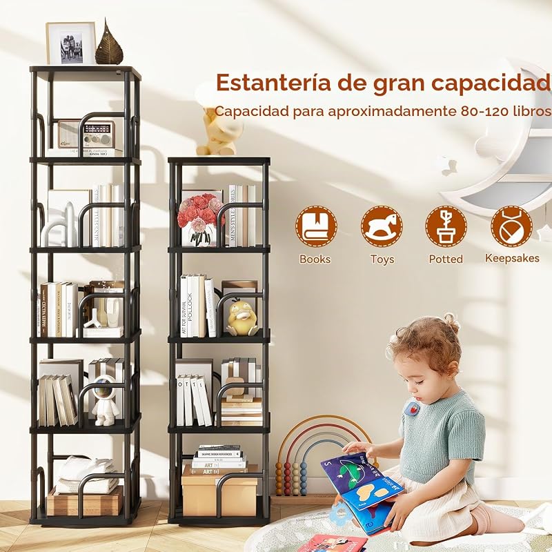 Librería Giratoria de 4 Niveles,Estanteria Madera,Negro TBC004B — foto 6 de 8